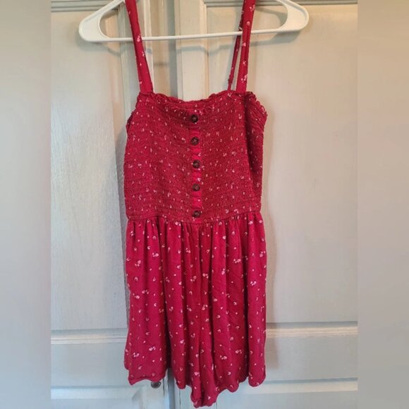 Hollister Red Floral Print Smocked Top Romper - Picture 1 of 4